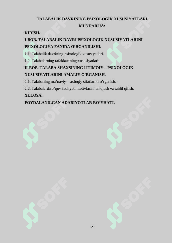 Talabalik davrining psixologik xususiyatlari 2
