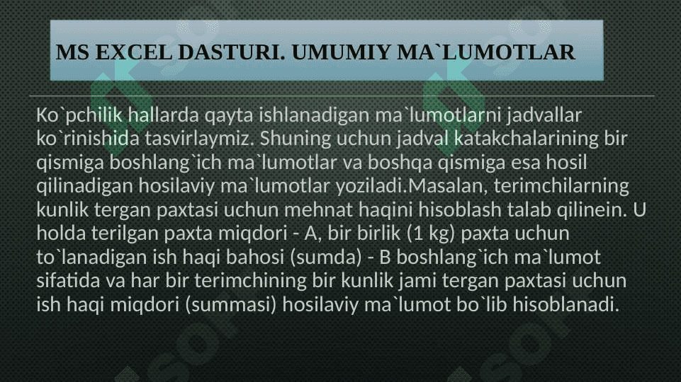 Exsel dasturida avto to'ldirishlar va avto hisoblashlar 3