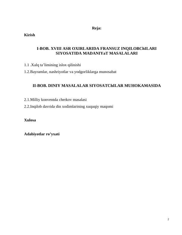 ХVIII asr oxirlaridagi buyuk fransuz burjua revolyusiyasi