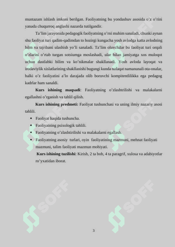 Faoliyatning o’zlashtrilishi va malakalarni egallash 3