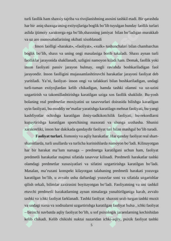 Faoliyatning o’zlashtrilishi va malakalarni egallash 5