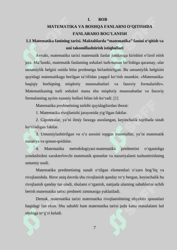 MATEMATIKA VA BOSHQA FANLARNI O‘QITISHDA FANLARARO BOG’LANISH 7