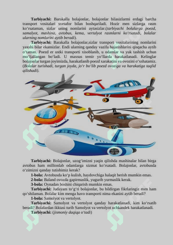 Transport. Ko‘cha harakat qoidalari mavzusida mashg'ulot ishlanmasi 3