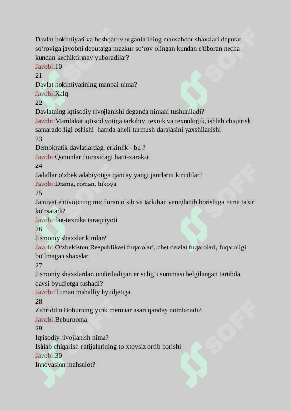 Agos davlat xizmatchisi testi 2025 1000 ta savol va javoblari bilan 3
