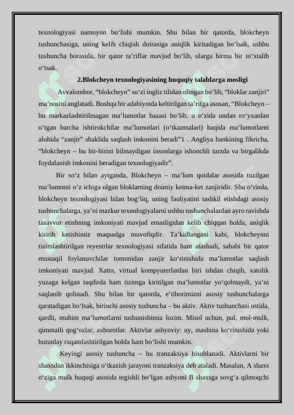 Kriptovalyutalar va blokcheyn: huquqiy tartibga solish. 6