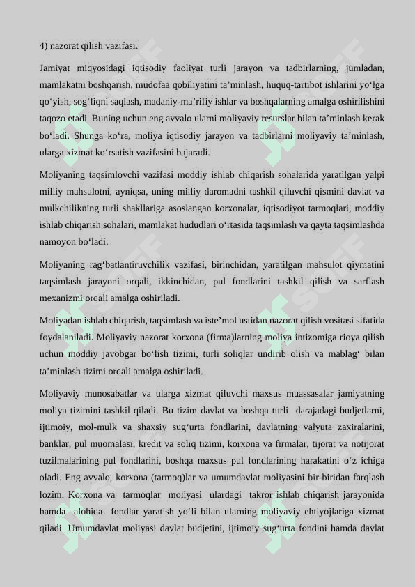 Moliyaning  mazmuni ,  ahamiyati , moliya tizimi  va  uning  bo`g`inlari 3