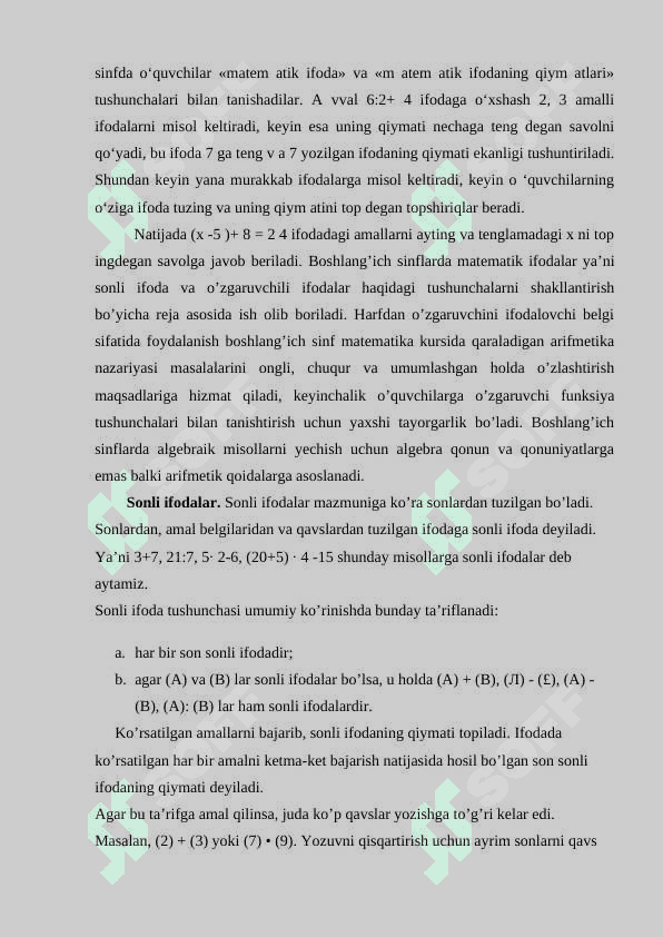 Boshlang’ich sinfda “Sonli va o’zgaruvchili ifodalarni o’rganish” usullari 6