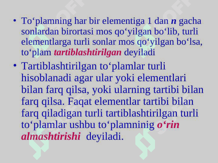 O‘rin almashtirish va joylashtirish 3