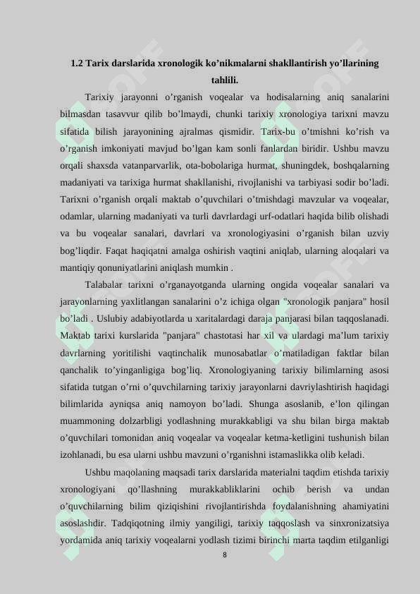 Tarix darslarida xronologik ko’nikmalar 8