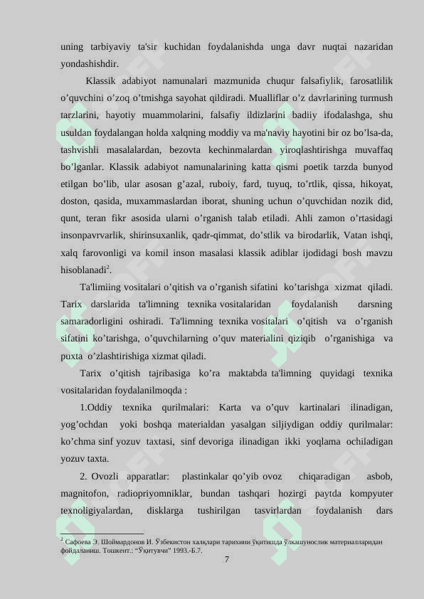 Tarix va ijtimoiy fanlar darslarida badiy adabiyotlardan foydalanish 7