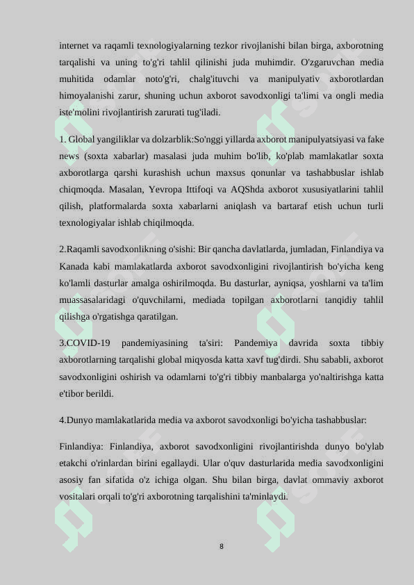 DUNYO MAMLAKATLARIDAGI MEDIA VA AXBOROT SAVODXONLIGI TARAQQIYOTI 8