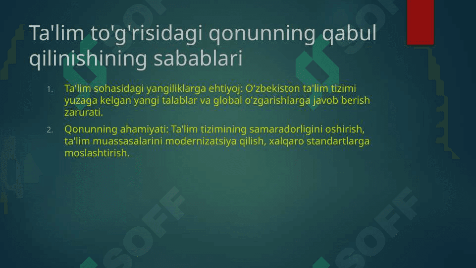 O’ZBEKITON RESPUBLIKASI TA’LIM TO’G’RISIDAGI QONUNI 3