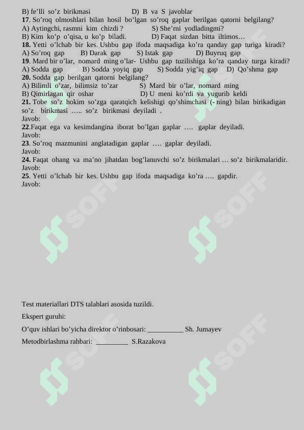 8-sinf ona tili fanidan  testlar banki 6