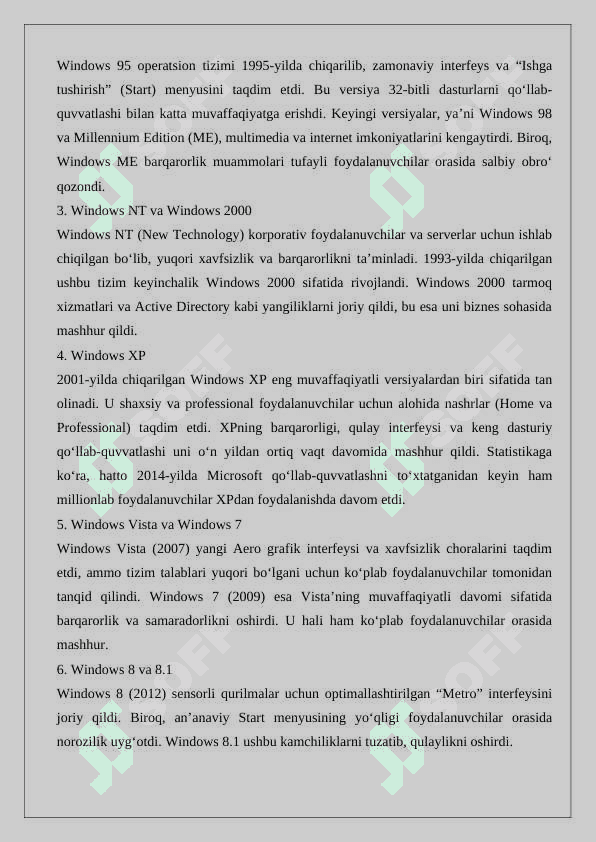 Operatsion tizim turlari. Windows operatsion tizimi turlari. 25 4