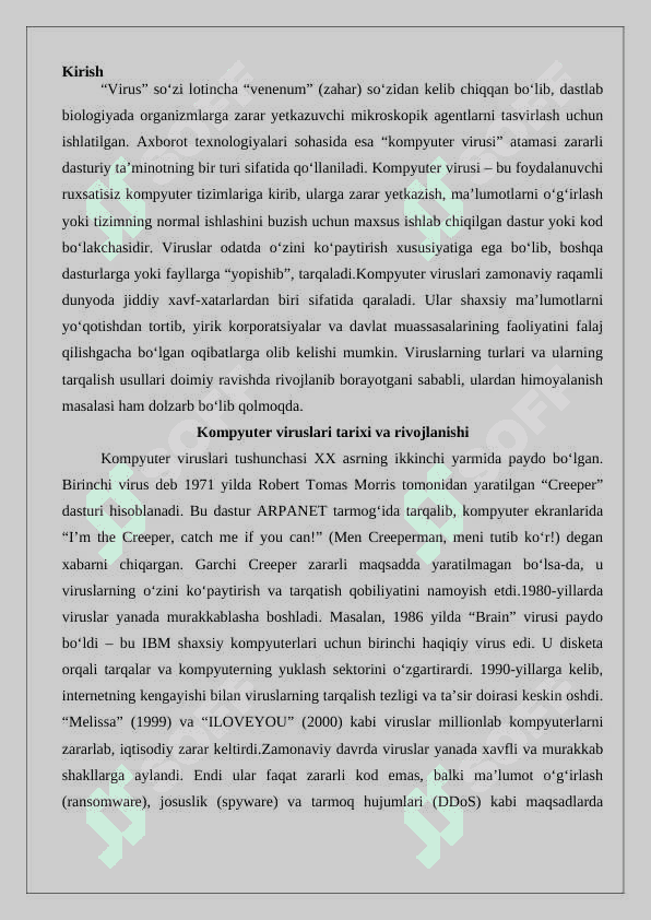 Virus tushunchasi va ularning turlari. Kompyuter viruslari  dasturiy, yuklanuvchi, makro va tarmoq viruslari 25 2