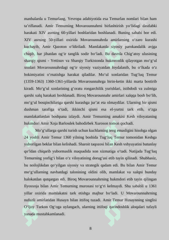 AMIR TEMURNING HOKIMIYAT TEPASIGA KELISHI 8
