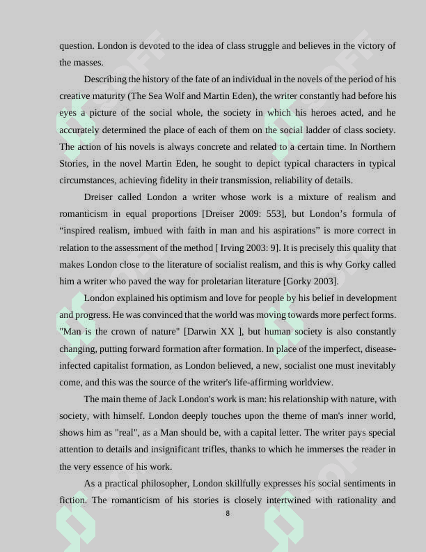 Social, ethic and esthetic problems in novels by Jack London 8
