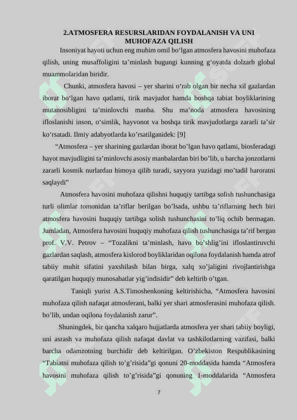 “Atmosfera havosi uning resurslaridan foydalanish va ularni muhofaza qilish” 7