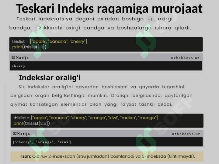 Ma'lumot turlari va to'plamlari.List(Ro'yxat) va Tuple(Kortejlar) 4