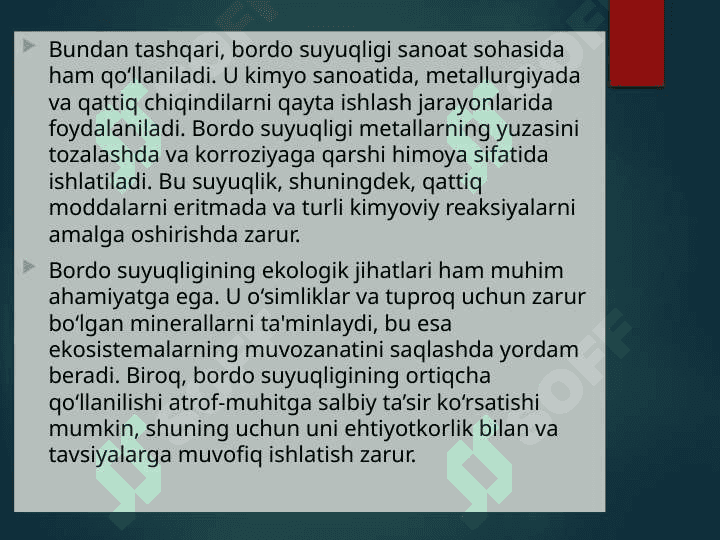 Bordo suyuqligini qo’llanish xususiyatlari va sifatini aniqlash tartibi. 4