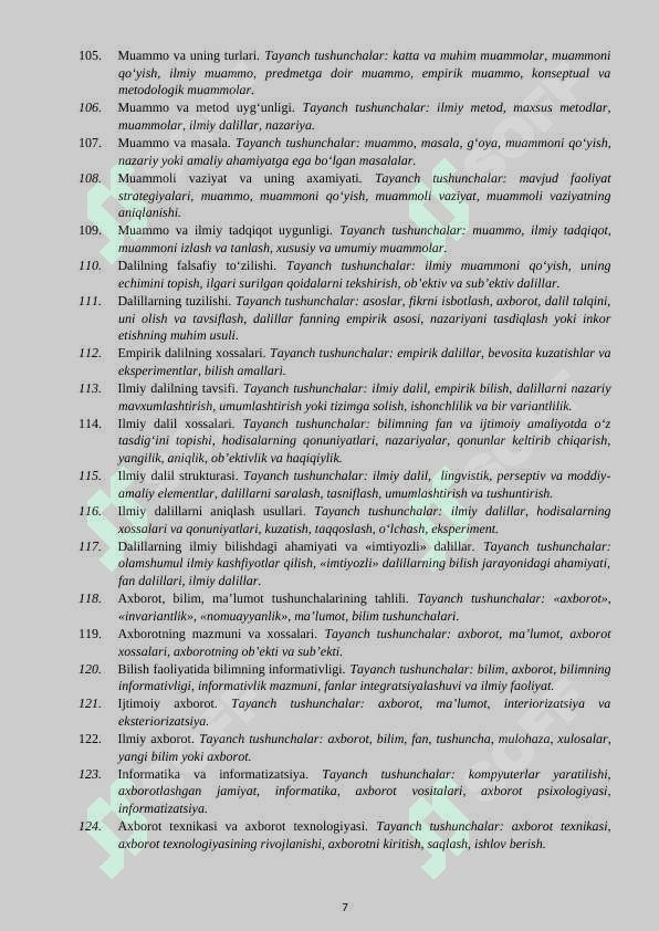 ILMIY TADQIQOT METODOLOGIYASI FANIDAN NAZORAT SAVOLLARI TO‘PLAMI 7