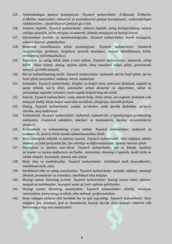 ILMIY TADQIQOT METODOLOGIYASI FANIDAN NAZORAT SAVOLLARI TO‘PLAMI 8