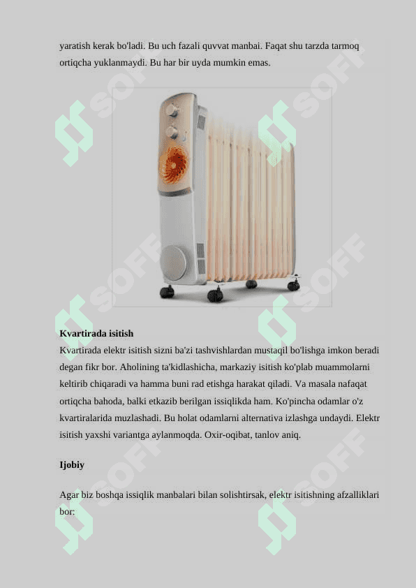 Elektr qizitish qurilmalari va elektr isitish. Elektr kaloriferi, elektr isitish 3
