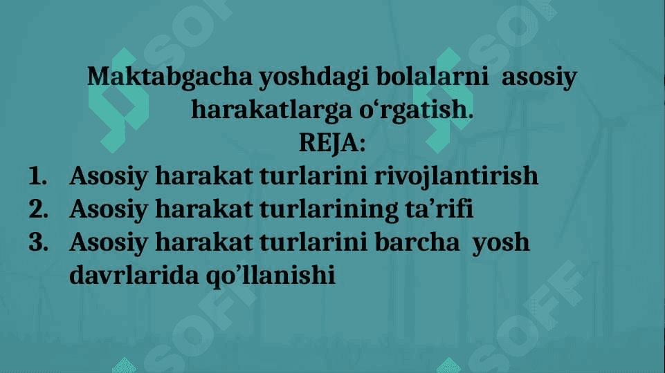 Maktabgacha yoshdagi bolalarni  asosiy harakatlarga o‘rgatish. 2
