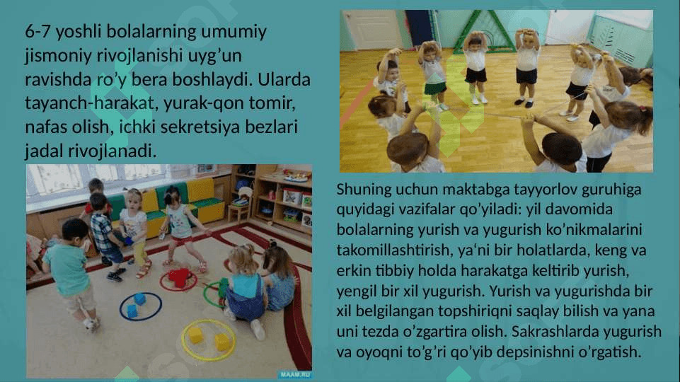 Maktabgacha yoshdagi bolalarni  asosiy harakatlarga o‘rgatish. 4
