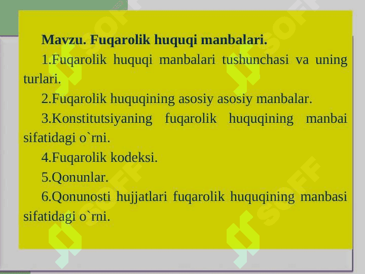 FUQAROLIK HUQUQI MANBALARI. 2