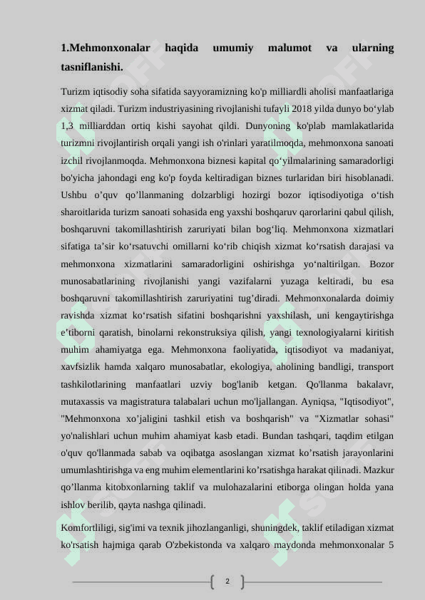Mehmonxonalar tasnifi, avtoturistlar mehmonxonasi binolari.ularning  arxitekturaviy-tarxiy va kompozitsion yechimlari. 2