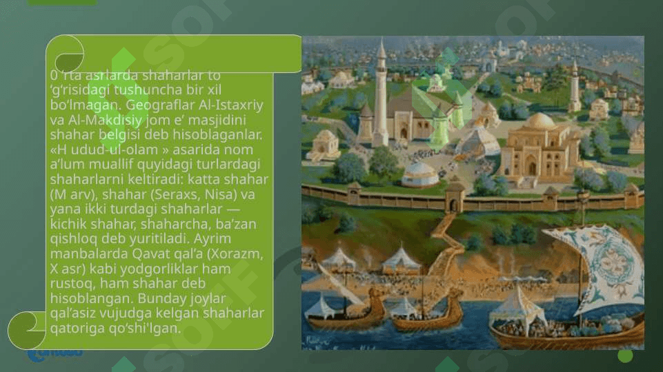 O’zbekiston hududida IX-XII asrlarda shaharlar taraqqiyoti. 3