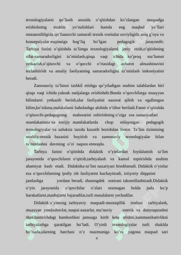 Tarbiya darslarini tashkil etishda pedagogik texnologiyalar 6