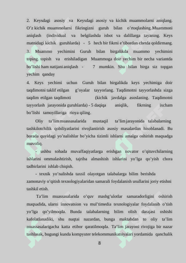 Ta’lim samaradorligini ta’minlovchi darsning noan’anaviy usullari 8