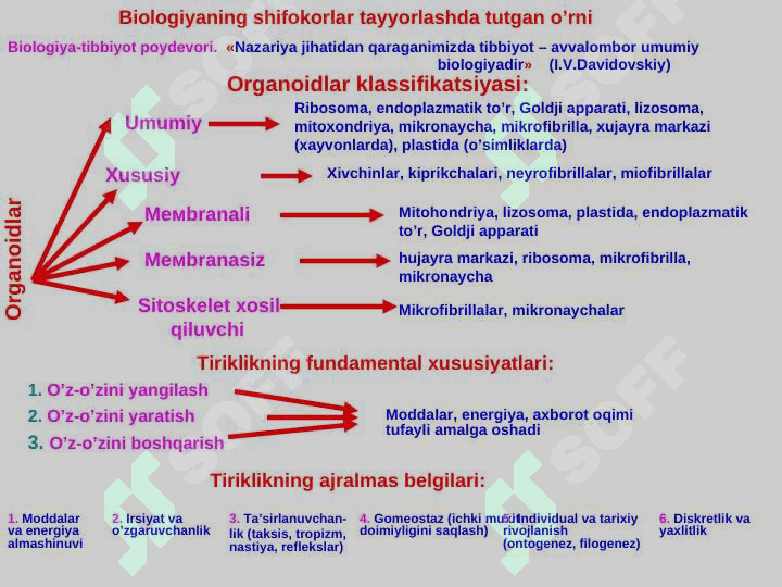 Tibbiy ta’lim sistemasida biologiyaning tutgan o‘rni. Tibbiy biologiya faniga kirish . 7