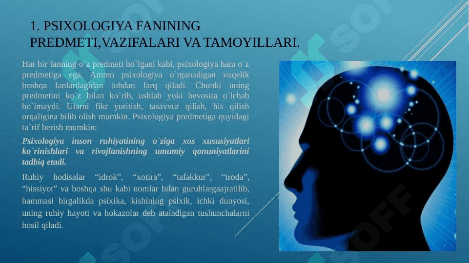Umumiy psixologiya fani predmeti, ilmiy tadqiqot metodlari 2