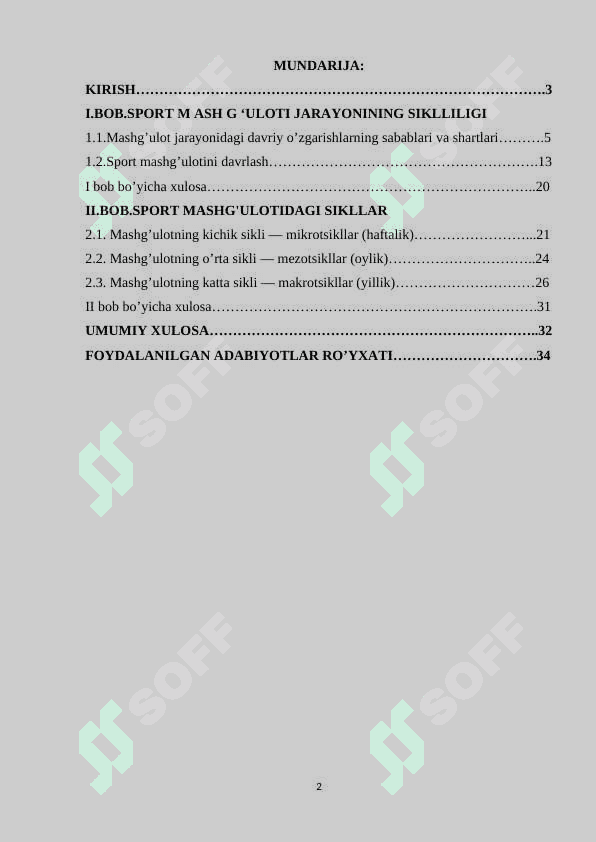 Sport mashg’uloti jarayonining siklliligi 2
