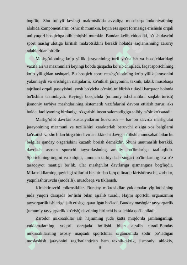 Sport mashg’uloti jarayonining siklliligi 8