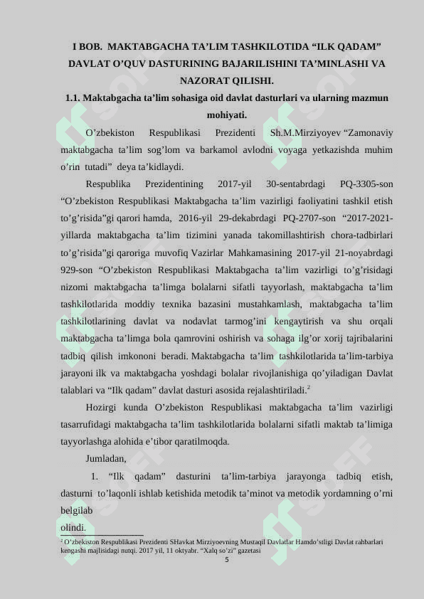 Maktabgacha ta’lim tashkilotlarida davlat dasturlarini bajarilishini nazorat qilish 5