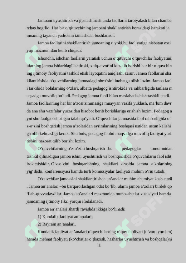 Jamoa an’analari mazmunida munosabatlar xususiyati hamda jamoaning ijtimoiy fikri 8