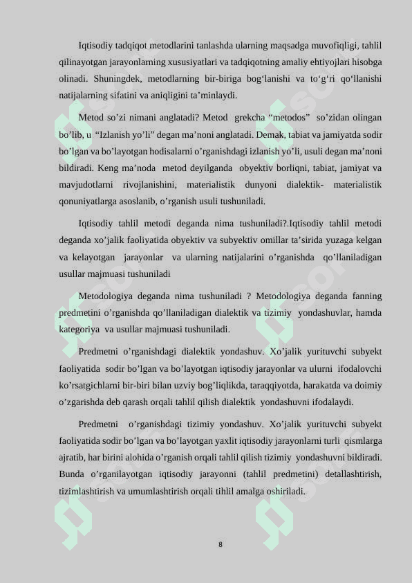 IQTISODIY FANLARNI O'RGANISHDA ASOSIY UNIVERSAL VA XUSUSIY METODLARDAN FOYDALANISH 8