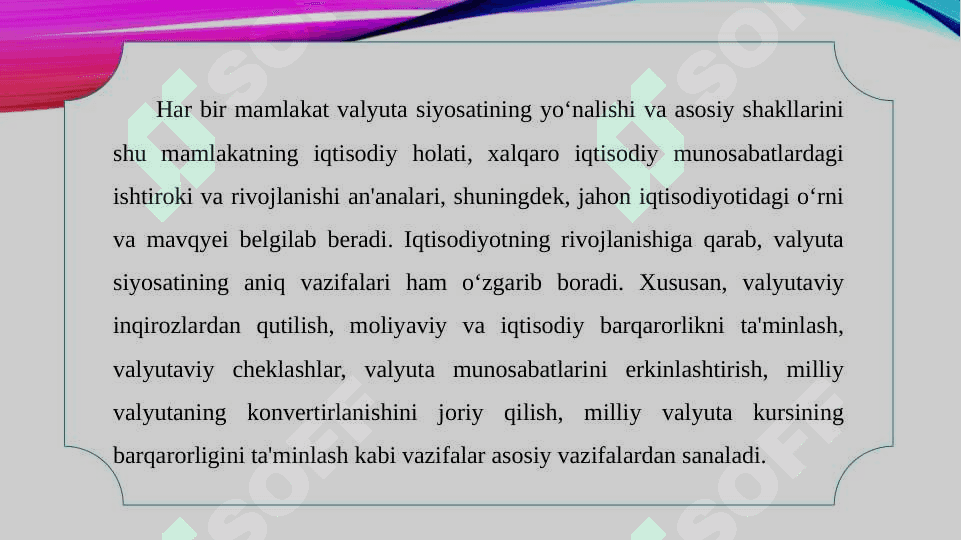 VALYUTA SIYOSATINI AMALGA OSHIRISH DASTAKLARI VA USULLARI 6