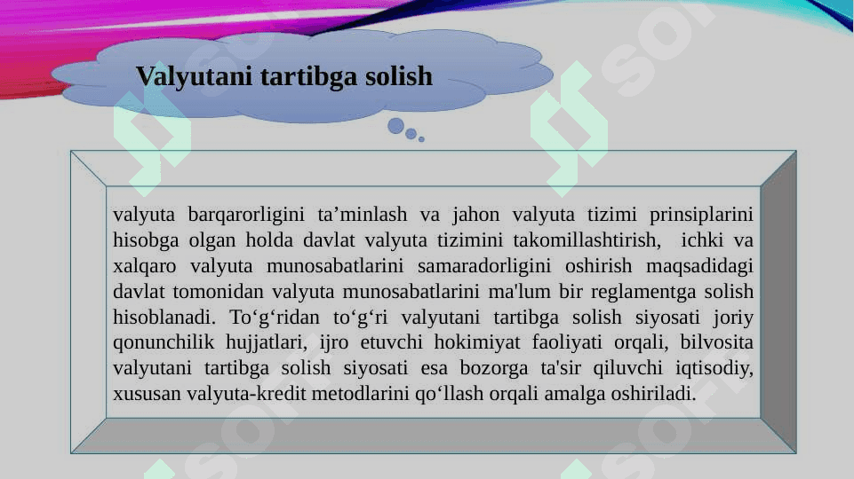 VALYUTA SIYOSATINI AMALGA OSHIRISH DASTAKLARI VA USULLARI 7