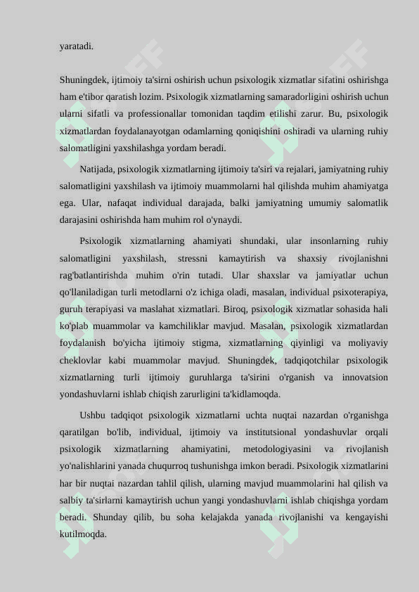 PSIXOLGIK XIZMATNI 3 NUQTAI NAZARDAN QARAB CHIQISH. PSIXOLOGIK XIZMATNING UCHTA ASOSIY BO'G'INLARI 6