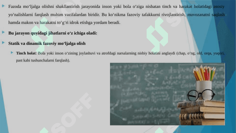FAZODA MOʻLJALGA OLISHNI SHAKLLANTIRISH VAZIFALARI OʻZIGA NISBATAN TINCH VA HARAKAT HOLATIDAGI ASOSIY YOʻNALISHLARNI FARQLASH 3
