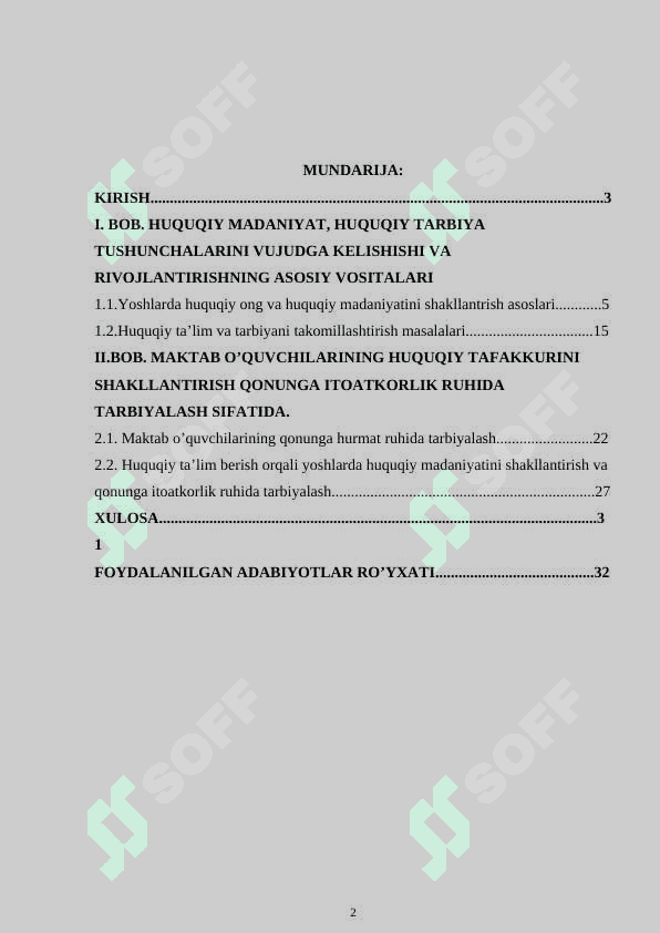 Yoshlarda huquqiy ong va huquqiy madaniyatni shakllantirish,huquqiy tarbiyasini rivojlantirish,qonunga itoatkorlik ruhida tarbiyalash 2