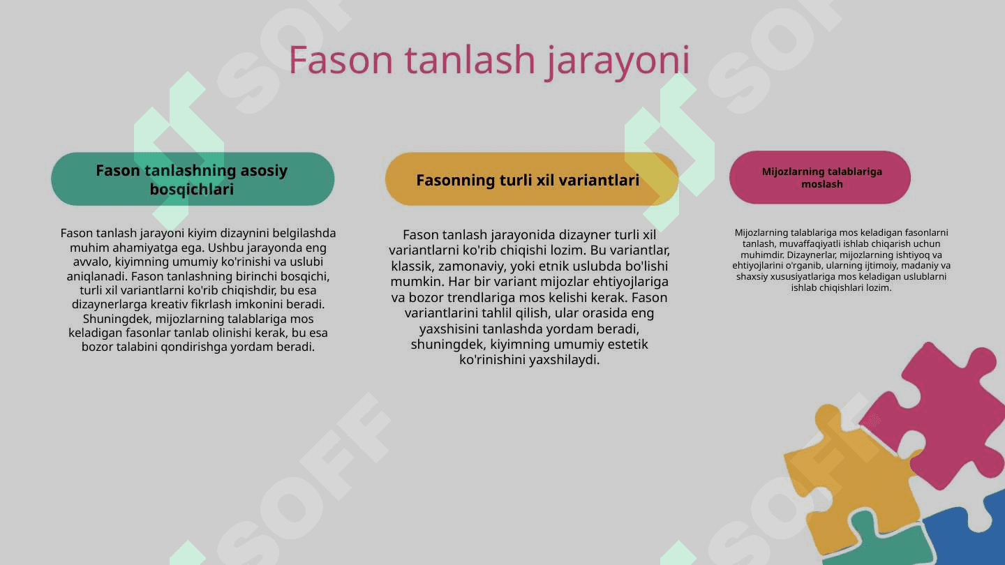 Qiz bolalar kiyimlari uchun fason va gazlama tanlash, andaza tayyorlash, andazaga fason chiziqlarini kiritishandazani gazlamaga joylashtirish, bichish va tikish, texnalogik xaritasi yaratish 3