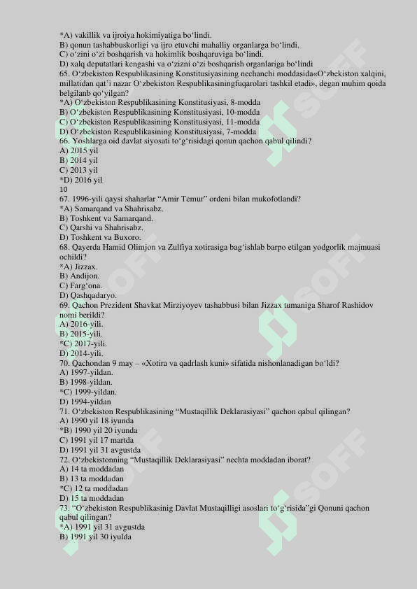 O'zbekistonning eng yangi tarixi fanidan test Pedagogika 8