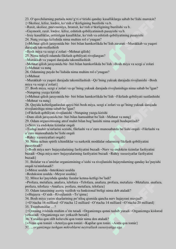 Yosh fizologiyasi test javoblari bilan 200ta 3