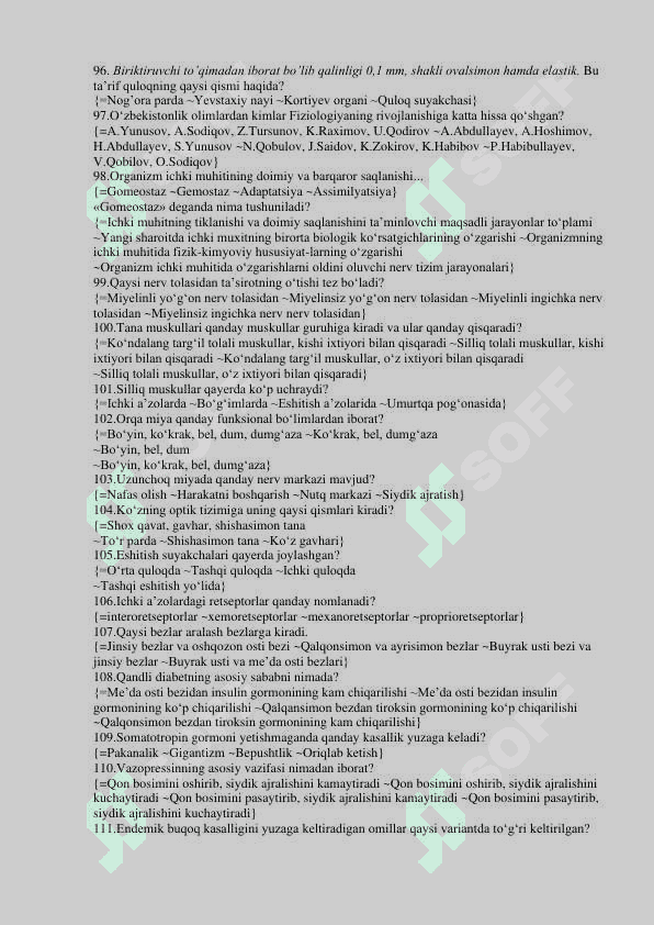 Yosh fizologiyasi test javoblari bilan 200ta 7